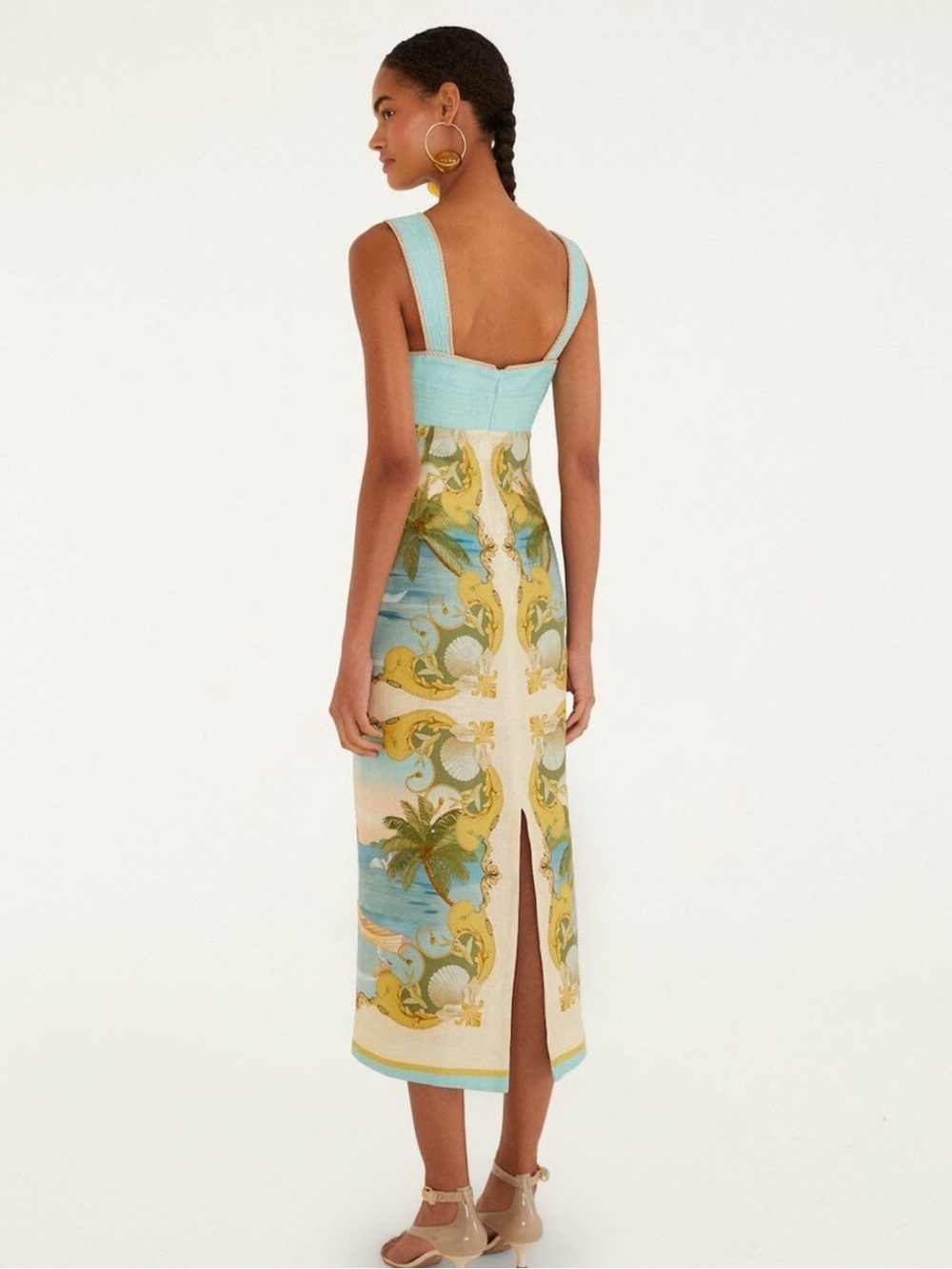 FARM Rio Aqua, Yellow and Cream Printed Midi Dress - Picture 2 of 3